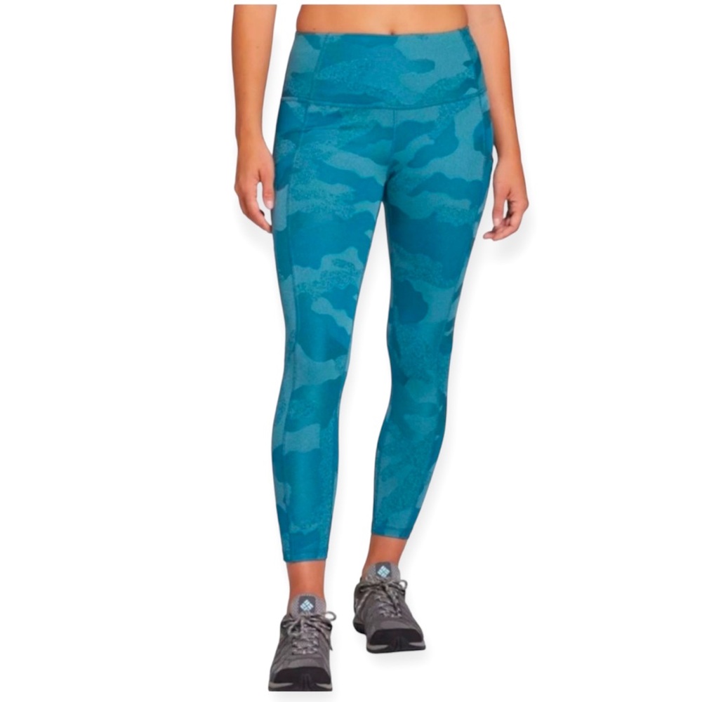 The North Face Luxe Motivation Leggings Aqua Blue Camo Jacquard Print Size M